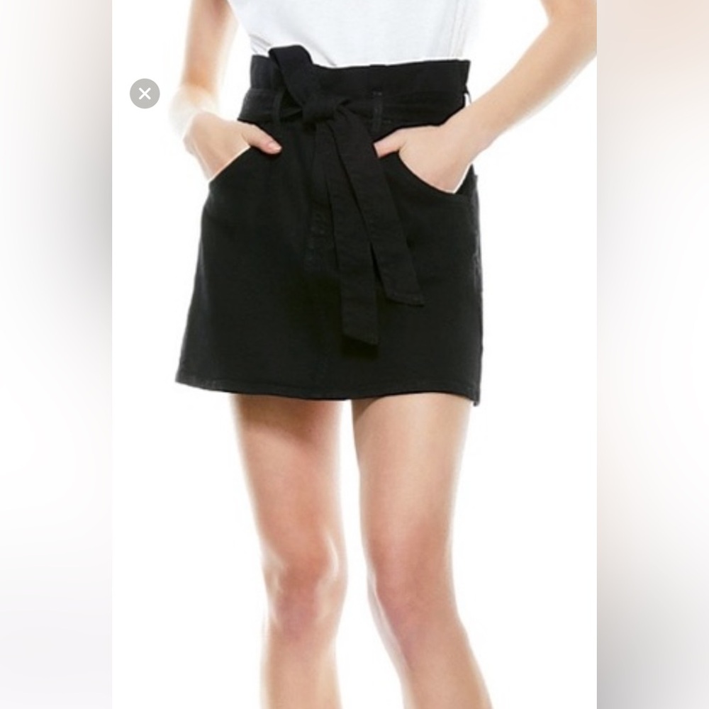 Alice + Olivia Paper-bag Belted A-Line Black Denim Mini Skirt sz 24 retail $250